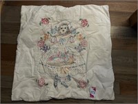 Vtg Doll Quilt  Handmade & Embroidered 27" Square