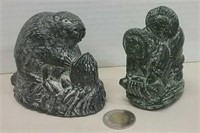 Two Wolf Sculptures Soapstone Carvings