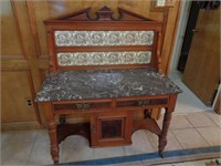 Antique Marble Top Tile Back Washstand