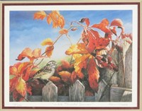 CONTEMPORARY FALL LITHOGRAPH SIGNED GALLERY LABEL