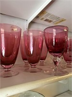 16 PC SET OF CRANBERRY GLASS STEMWARE