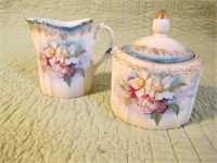 RS PRUSSIA CREAMER AND SUGAR HAND PAINTED