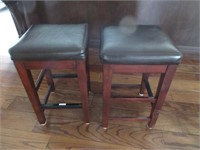 TWO PADDED UNDERCOUNTER STOOLS