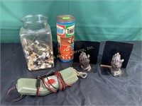 Tinker toys, vintage buttons, praying hands