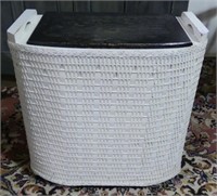 WHITE PAINTED WICKER CLOTHES HAMPER