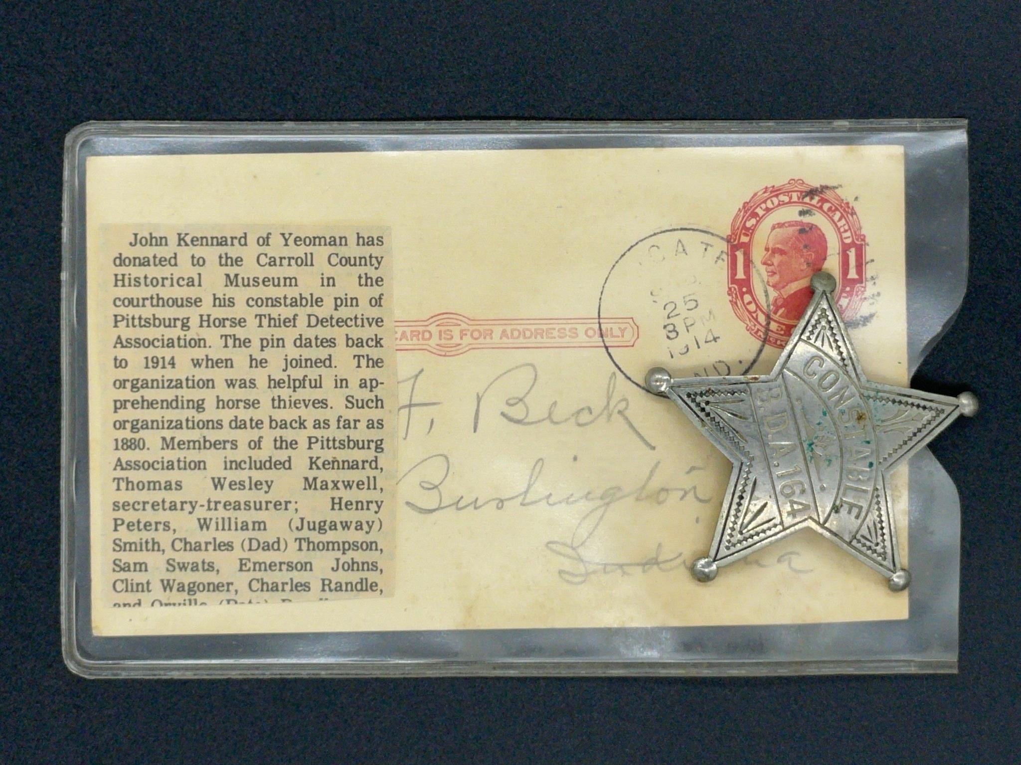 1914 postal card w/ Constable 5-point star badge