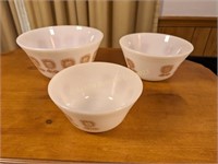 Three FIREKING Glass Bowls