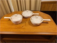 Three CORNING WARE Blue Cornflower Covered Bowls