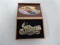 New Motorcycle pocket knife in wood case