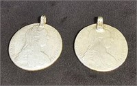 Lot of 2 Sterling Ethiopian coin pendants