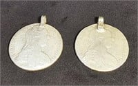 Lot of 2 Sterling Ethiopian coin pendants