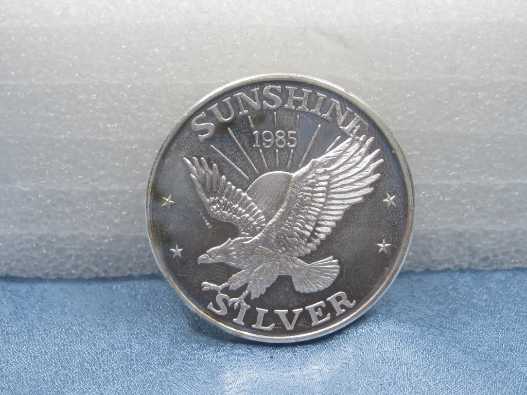 1985 .999 Troy Oz Fine Silver Sunshine Coin