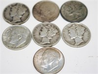 Silver Mercury & Roosevelt Dimes (7 Pcs.)