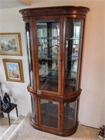 Vintage Wooden & Curved Glass Curio Cabinet