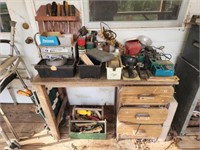 Desk with large lot of tools and more