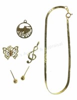 14k Yellow Gold Bracelet, Pendants & Earrings