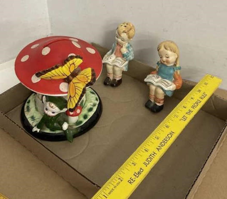 Ceramic Mushroom Coin Bank & Boy & Girl Salt &