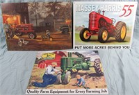 3- METAL TRACTOR SIGNS-JOHN DEERE & MASSEY