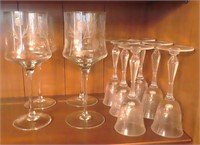 (4) Super Etched Wine Glasses and (6) Cordials