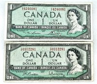 2 billets de 1$ CANADA 1954