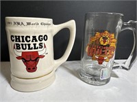 Two vintage Beer Mugs Steins Chicago Bulls NBA