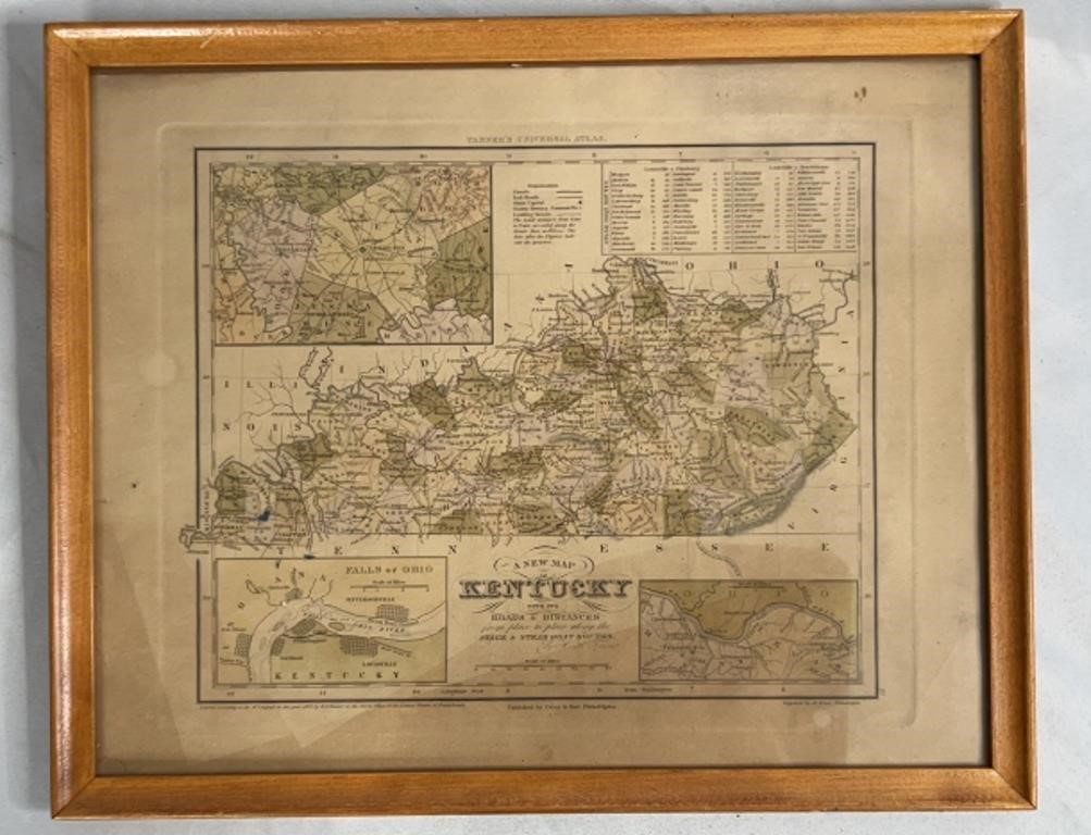 Framed Map of KY from Tanner’s Universal Atlas