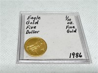 1986 1/10th oz Fine Gold Five Dollar Eagle Coin