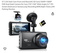 S7 2.5K Dash Cam Front and Rear, 64G SD