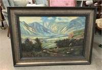 Large Framed Oil on Canvas, Mountain Scene