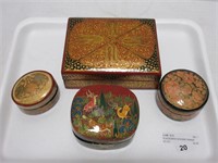 4 LACQUERED WOODEN TRINKET BOXES