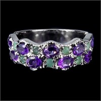 Natural  Amethyst &  Emerald Ring