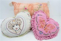 (3) Vintage Embroidered  & Lace Pillows