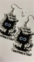 Frazzled cat earrings, EVERYTHING IS FINE, 2.25