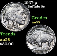 1937-p Buffalo Nickel 5c Grades Choice AU