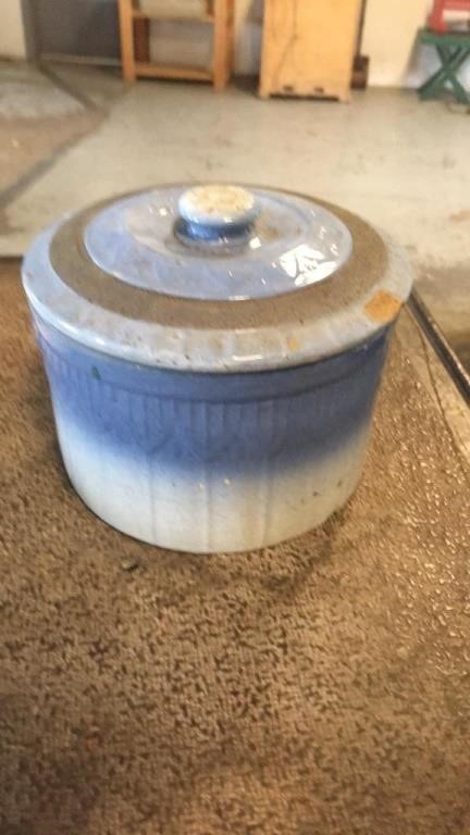Blue crock with lid