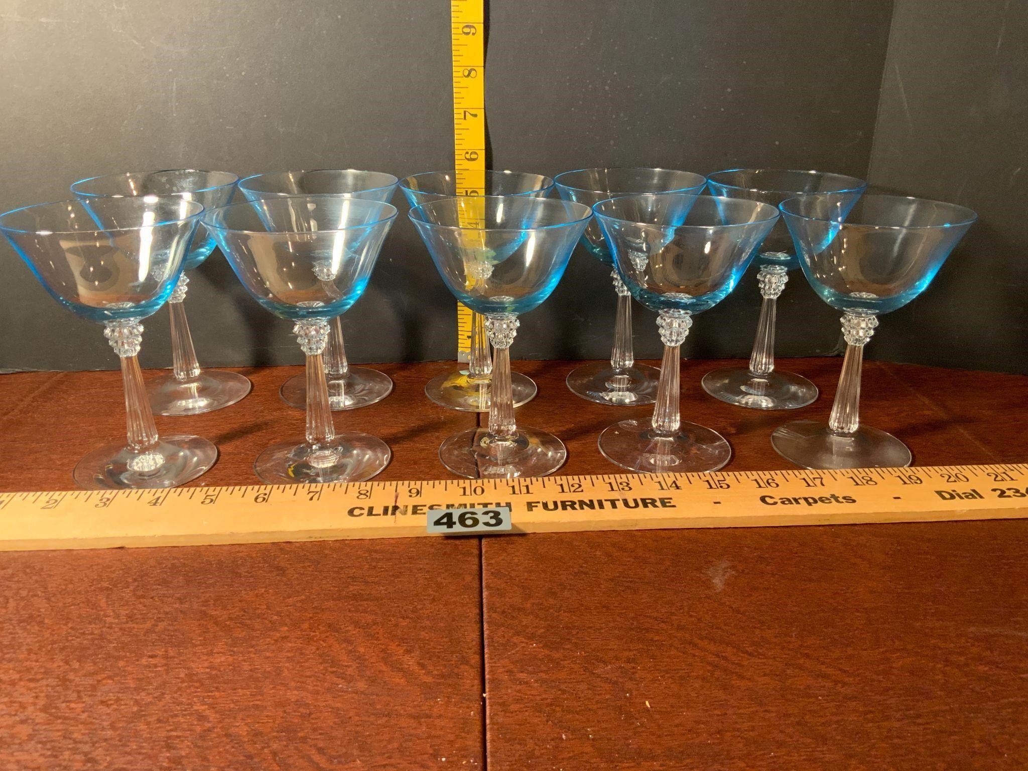 10 Vintage Fostoria Sceptre Blue Stemmed