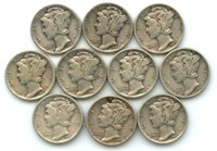 (10) 1940's Mercury Silver Dimes