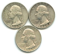 (3) 1960 Washington Silver Quarters