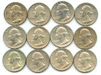 (12) 1964 Washington Silver Quarters