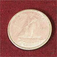 Silver 1965 Canada 10 Cent Coin