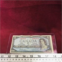 1954 Canada $5 Banknote Paper Money Bill