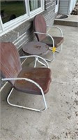 2 VINTAGE METAL LAWN CHAIRS AND SIDE TABLE