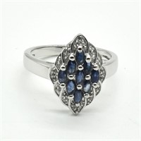 Silver Blue Sapphire White Topaz(1.9ct) Ring