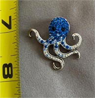 Sterling Octopus Pendant with Blue Stones