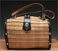 1960's Woven Wicker Domed Handbag