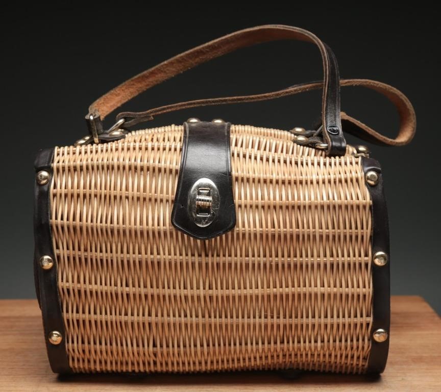 1960's Woven Wicker Domed Handbag
