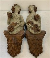 Pair Composite Wall Plaques, Women w/Flowers