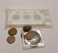 1943-P,D,S Cents; 7 Wheat Cents; One Ounce .999