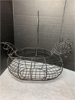Vintage Wire Chicken Shaped Egg Basket  14in Long