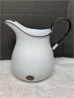 Antique White Enamelware Pitcher with Black Trim